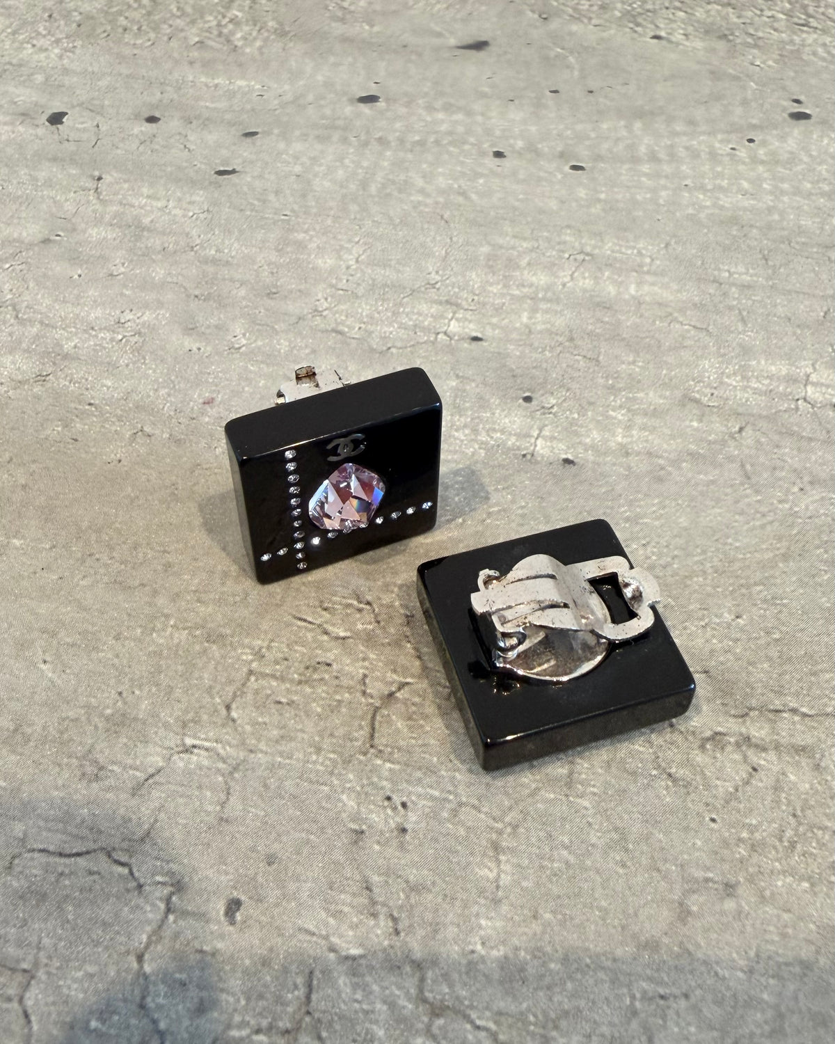 Chanel Square Plastic Clip Earrings