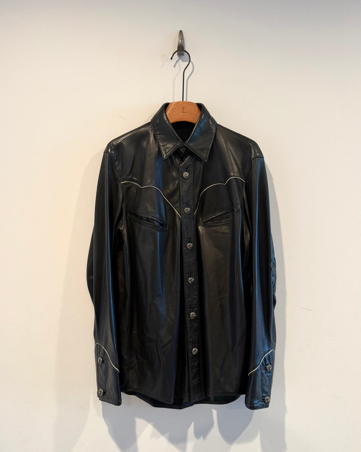 Chrome Hearts Cross Patched Western Leather Button Up Shirt