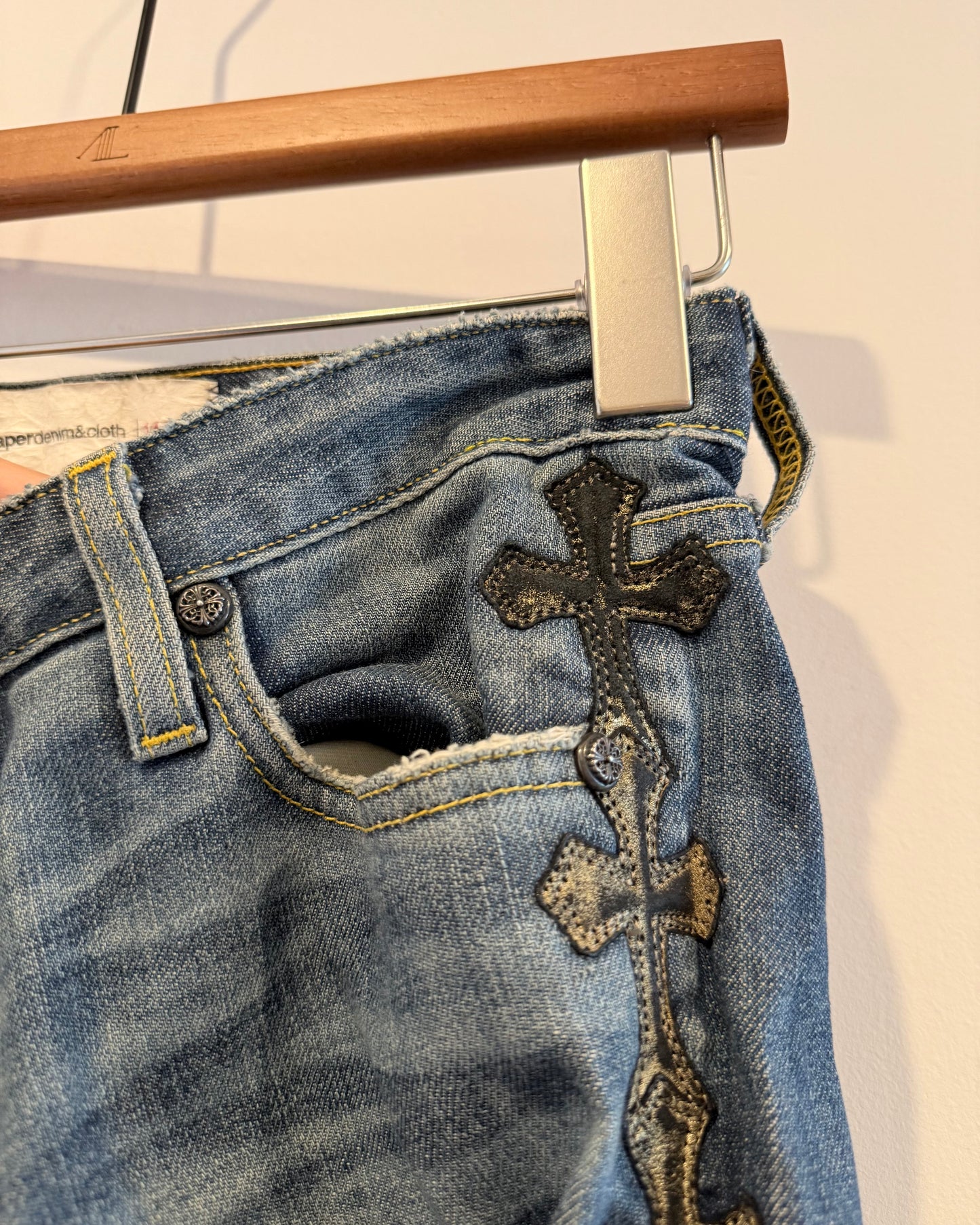 Chrome Hearts Gold Cross Patched Jeans