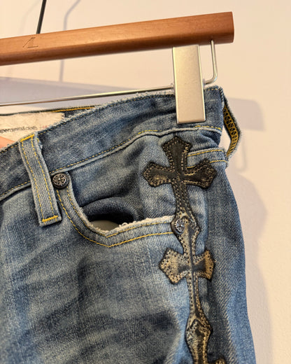 Chrome Hearts Gold Cross Patched Jeans