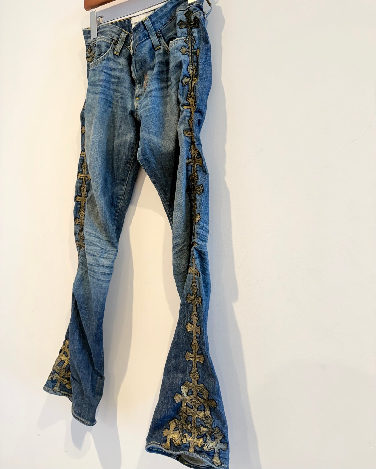 Chrome Hearts Gold Cross Patched Jeans
