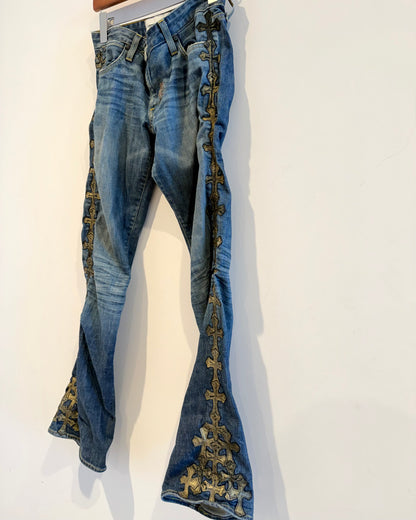Chrome Hearts Gold Cross Patched Jeans