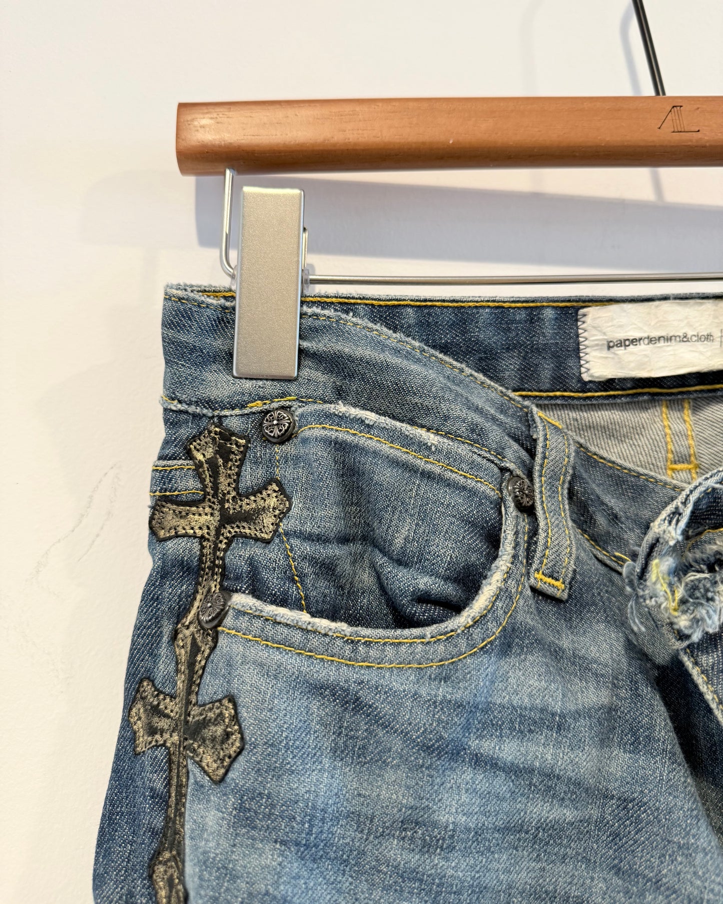Chrome Hearts Gold Cross Patched Jeans