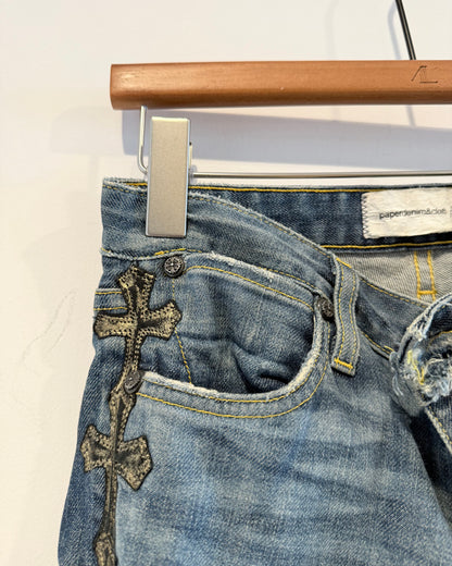 Chrome Hearts Gold Cross Patched Jeans