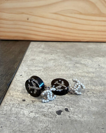 Chanel 16S CC Pearl Black Airplane Pendant Earrings