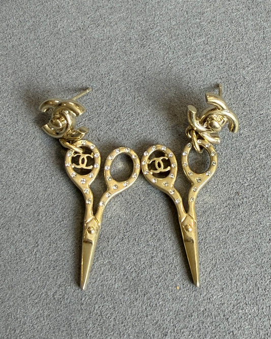 Chanel Scissors Crystal CC Drop Earrings