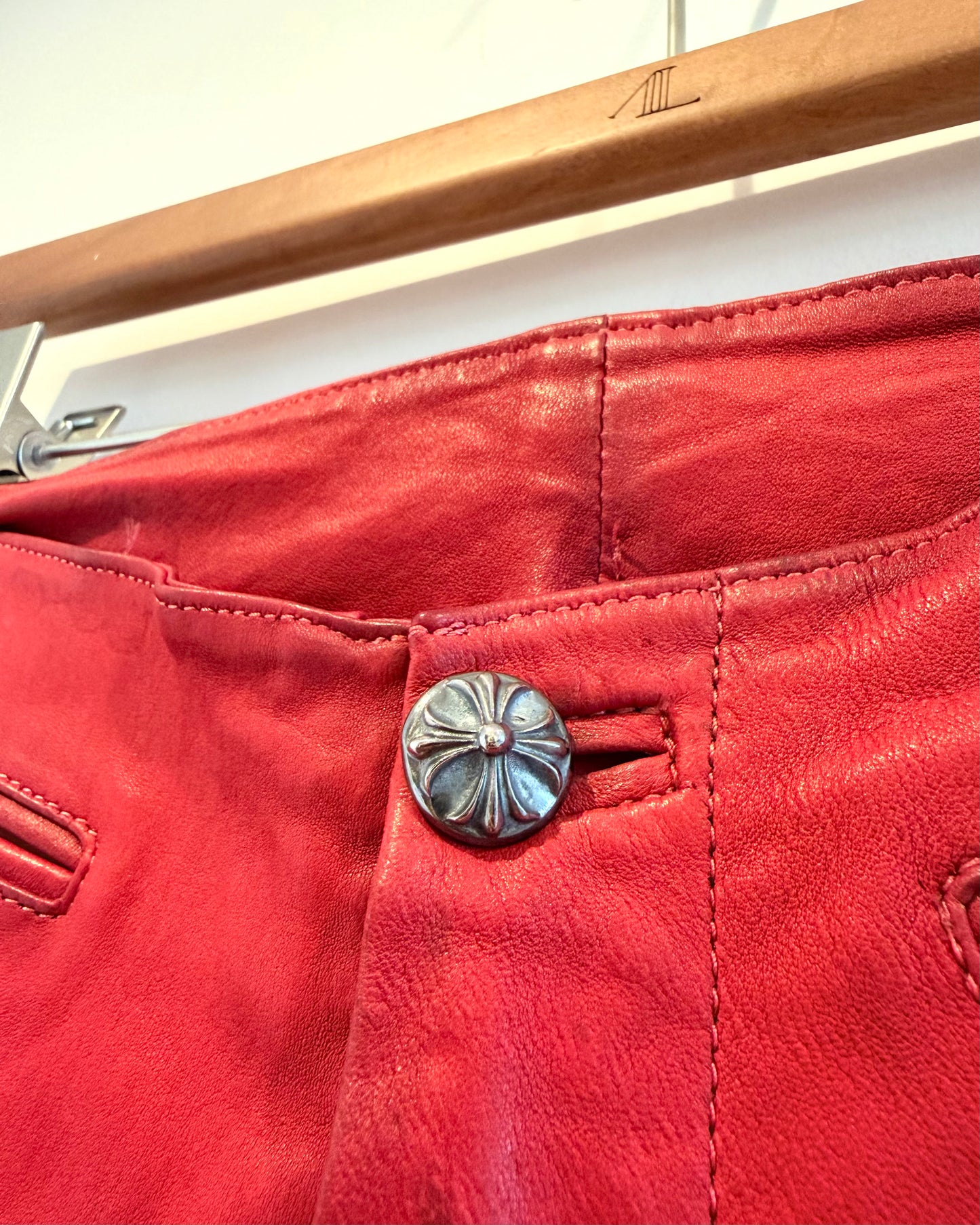 Chrome Hearts Red Cross Patched Leather Pants