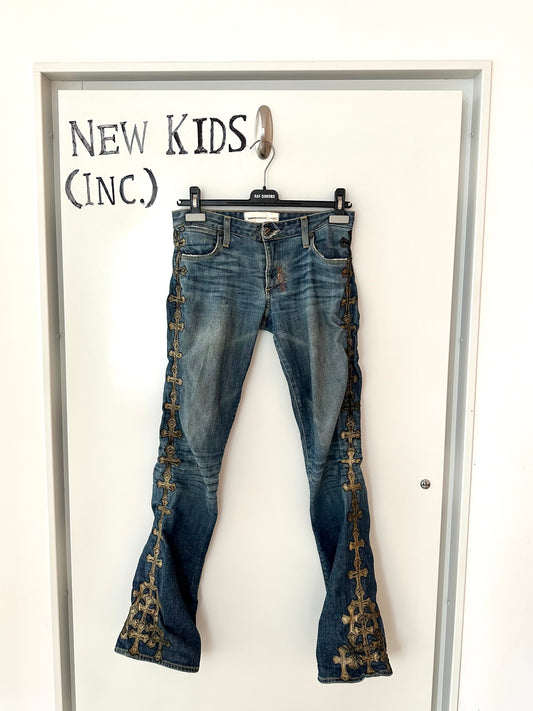 Chrome Hearts Gold Cross Patched Jeans