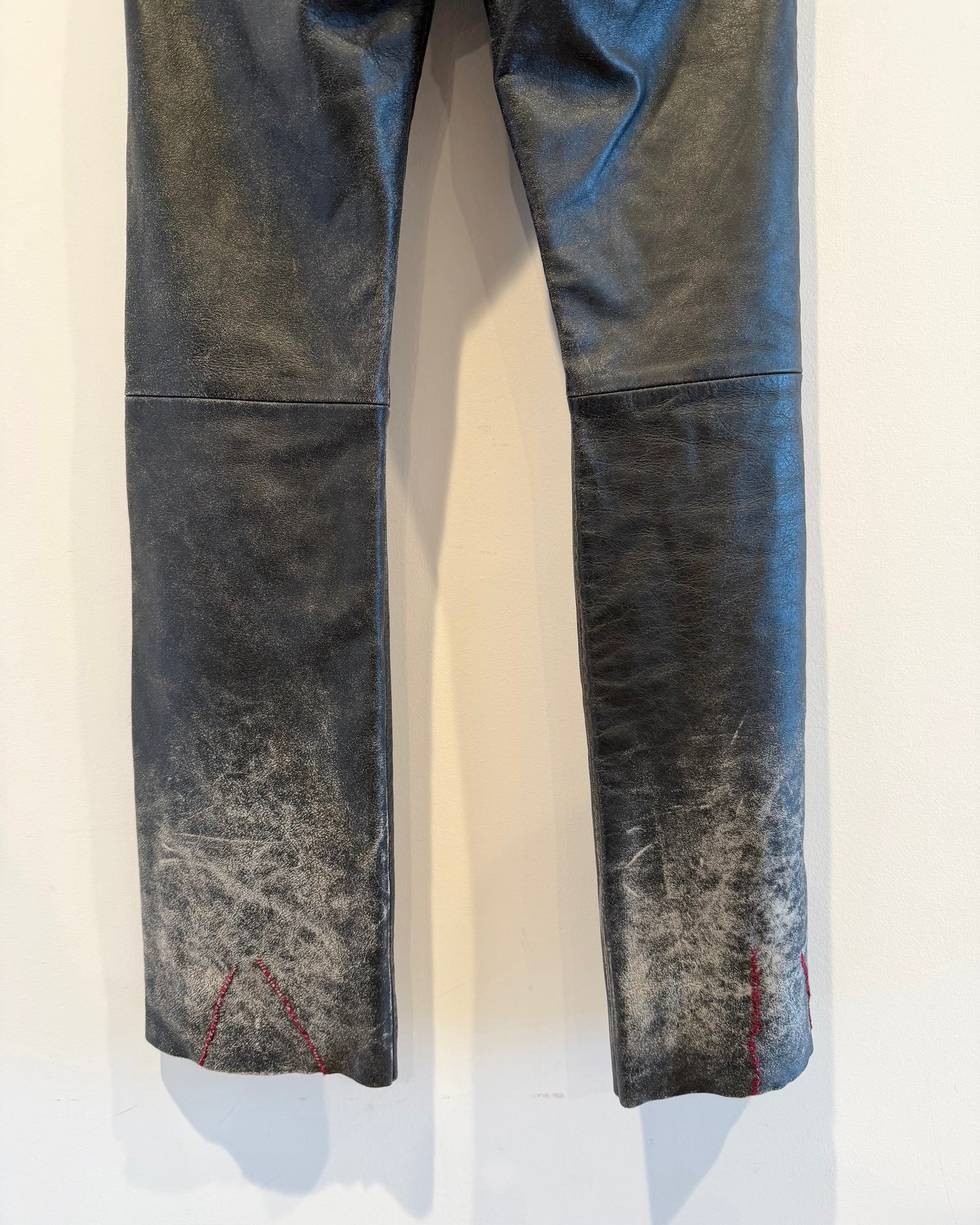 Enfants Riches Deprimes Black Distressed Raw Hem Flare Leather Pants