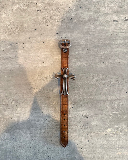 Chrome Hearts Large Silver Cross Crocodile Skin Bracelet