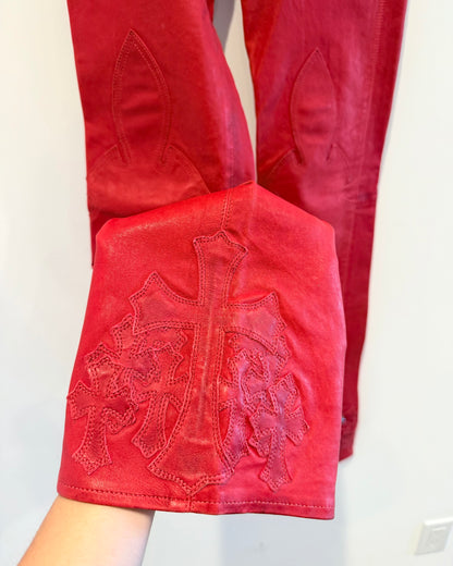 Chrome Hearts Red Cross Patched Leather Pants