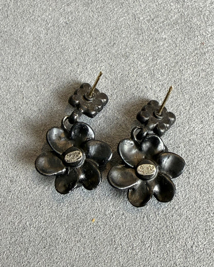 Chanel Black Camelia & Crystal CC Drop Earrings