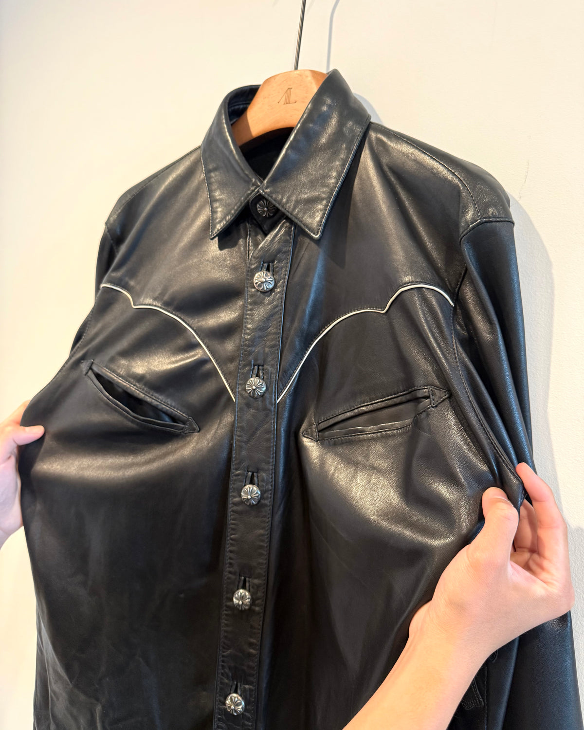 Chrome Hearts Cross Patched Western Leather Button Up Shirt