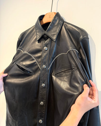 Chrome Hearts Cross Patched Western Leather Button Up Shirt