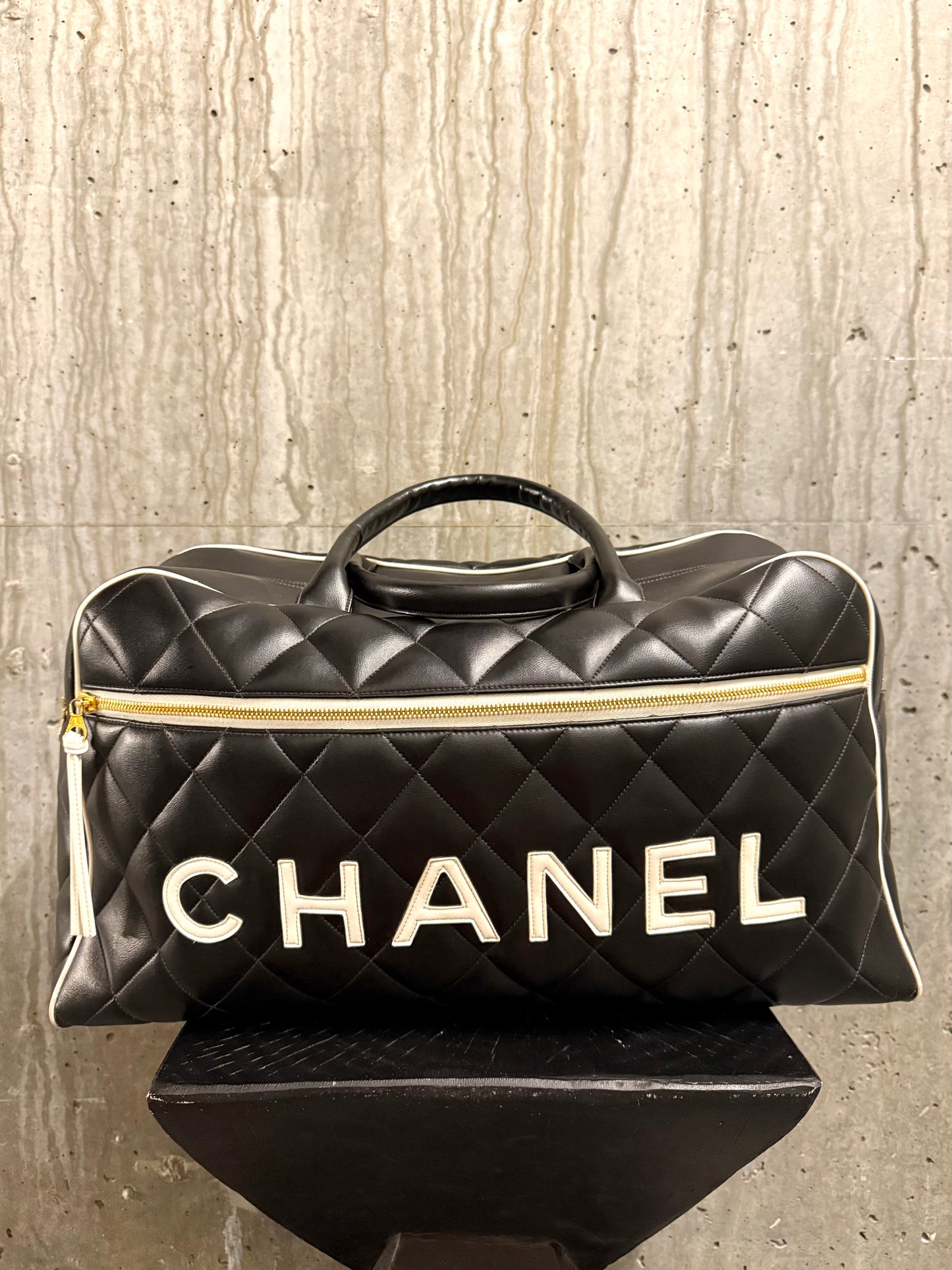 Chanel 1995 Vintage Logo Bowling Duffle Bag