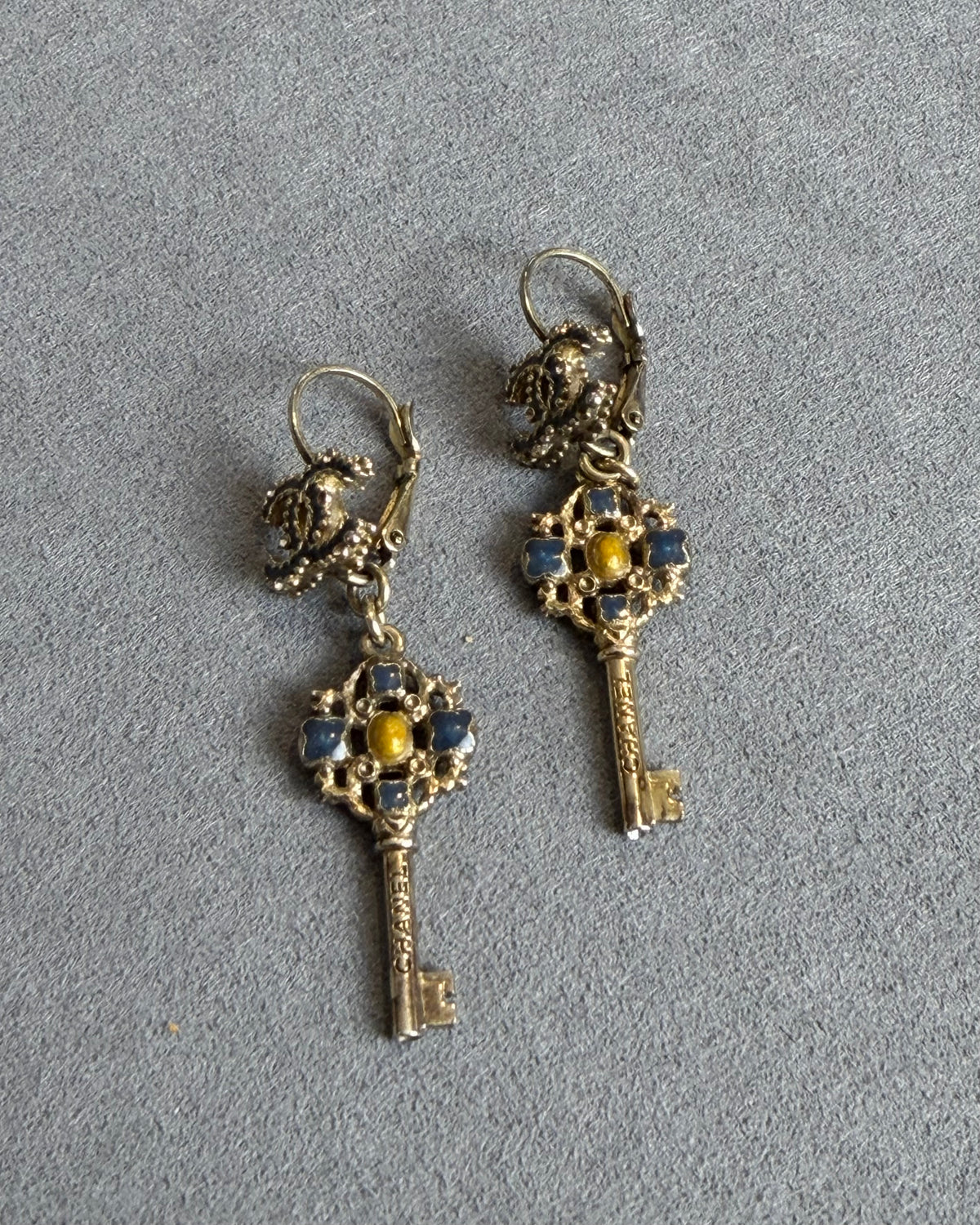 Chanel Key Crystal Drop Earrings