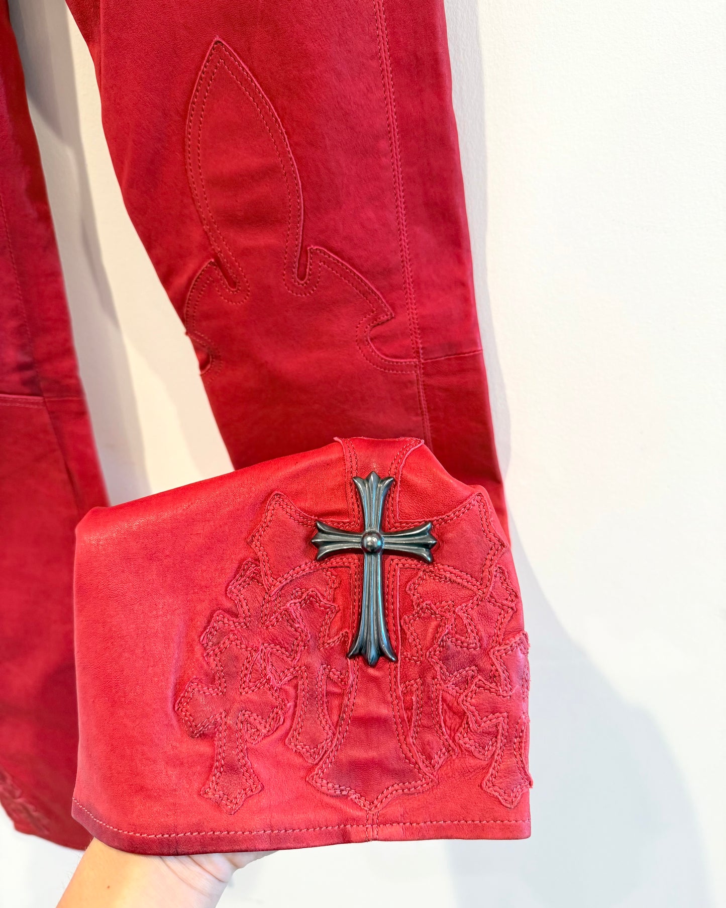 Chrome Hearts Red Cross Patched Leather Pants