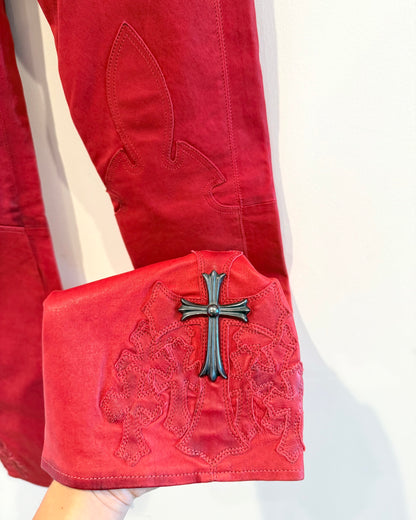 Chrome Hearts Red Cross Patched Leather Pants