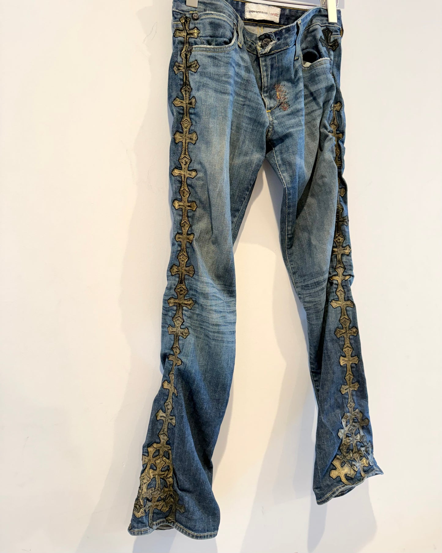 Chrome Hearts Gold Cross Patched Jeans