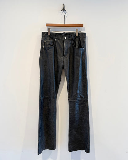 Enfants Riches Deprimes Black Distressed Raw Hem Flare Leather Pants
