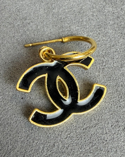 Chanel Faux Pearl & Enamel Hat CC Drop Earrirngs