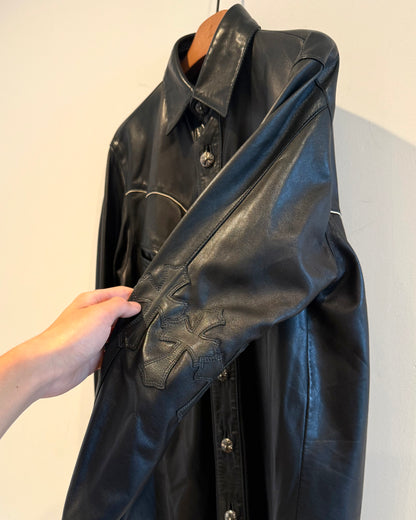 Chrome Hearts Cross Patched Western Leather Button Up Shirt
