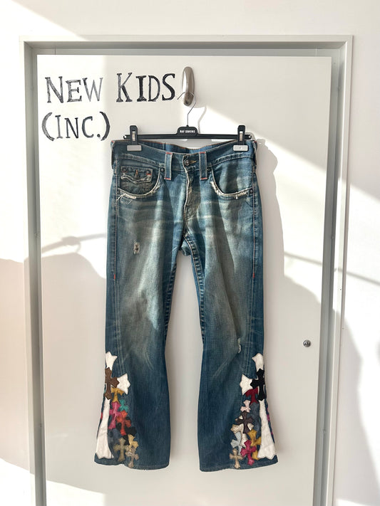 Chrome Hearts Multicolor Cross Patched Jeans