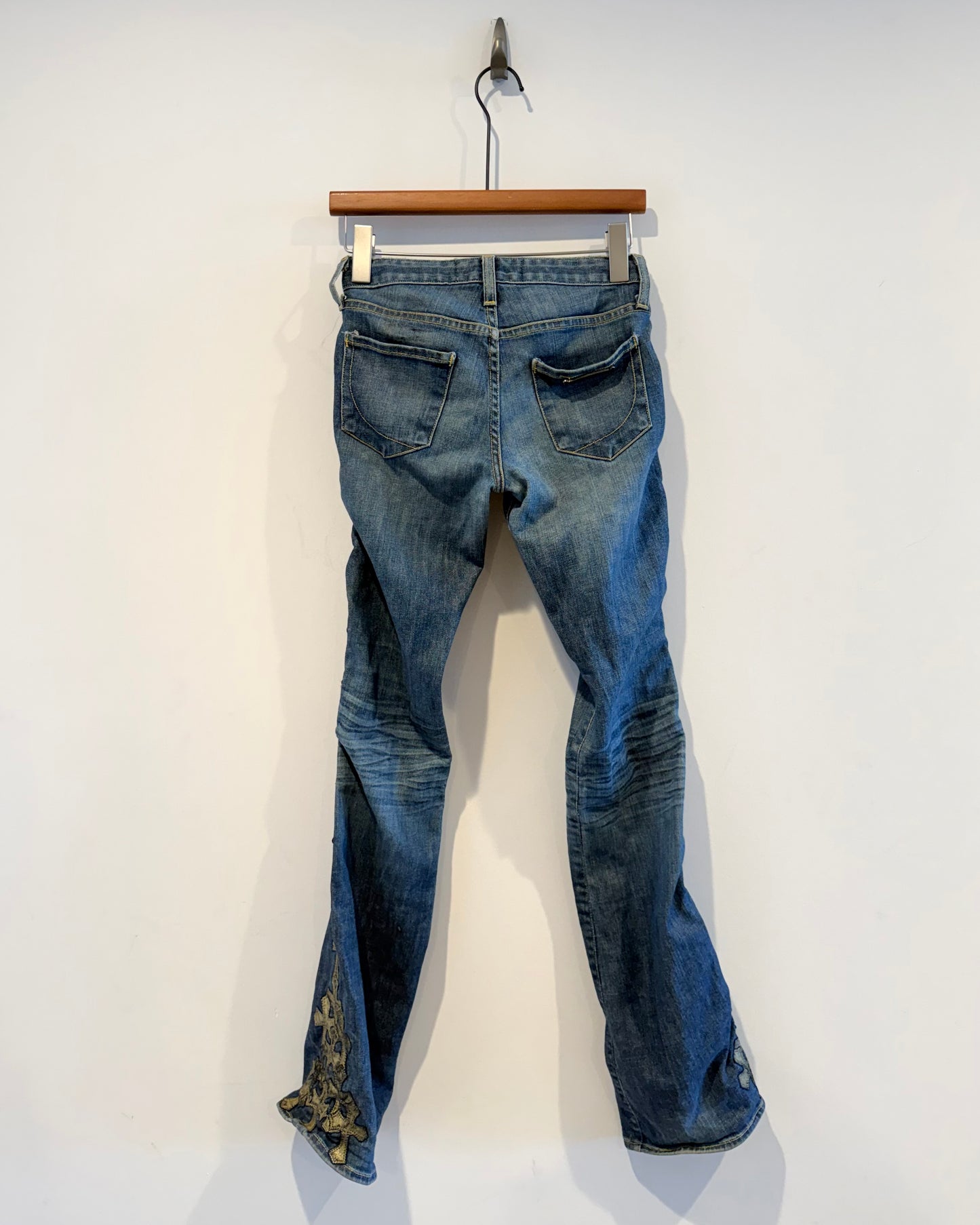Chrome Hearts Gold Cross Patched Jeans