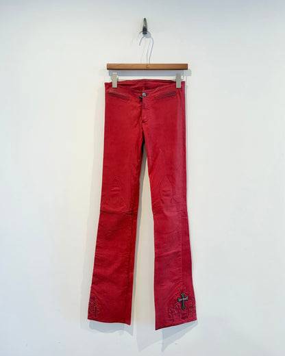 Chrome Hearts Red Cross Patched Leather Pants
