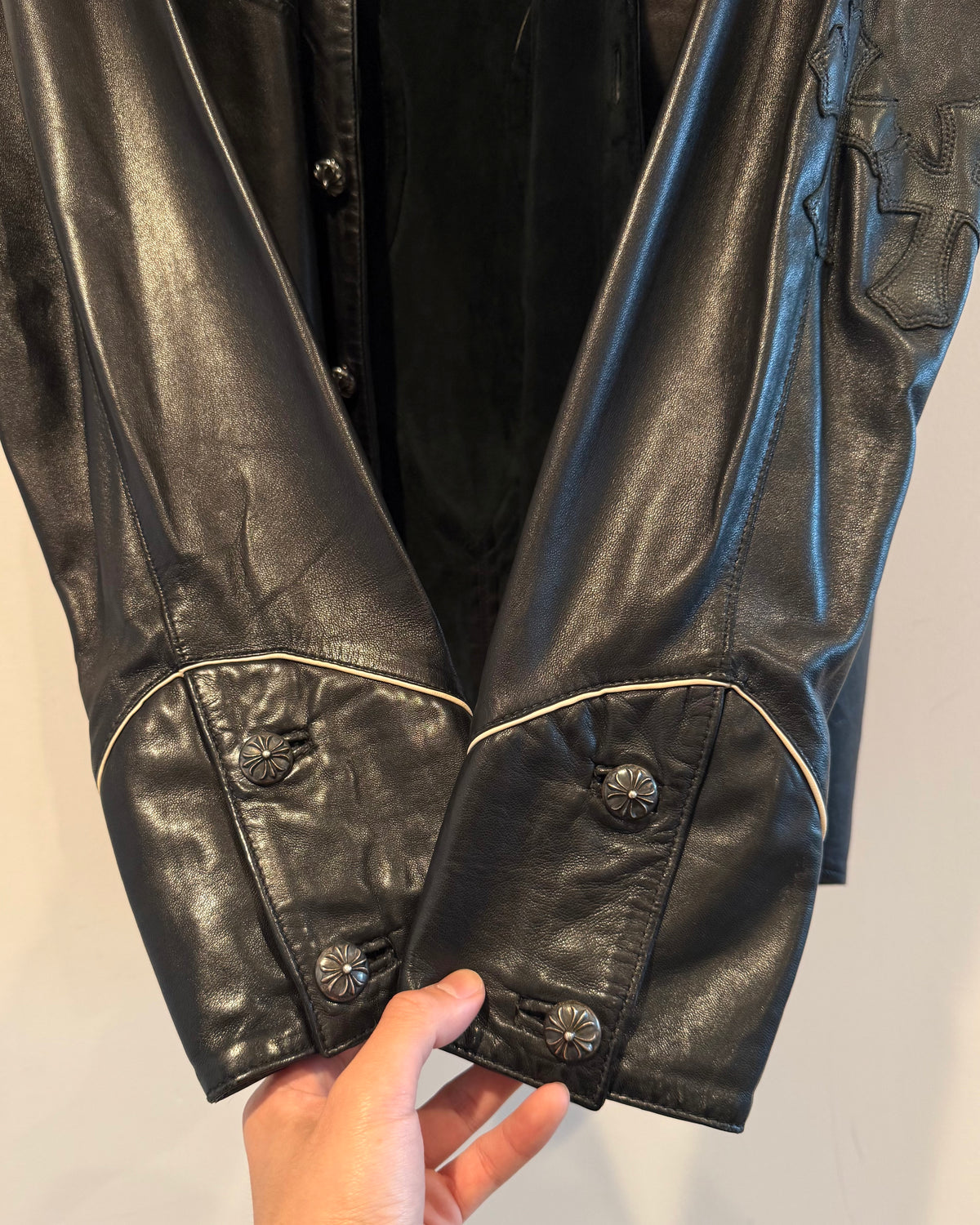 Chrome Hearts Cross Patched Western Leather Button Up Shirt