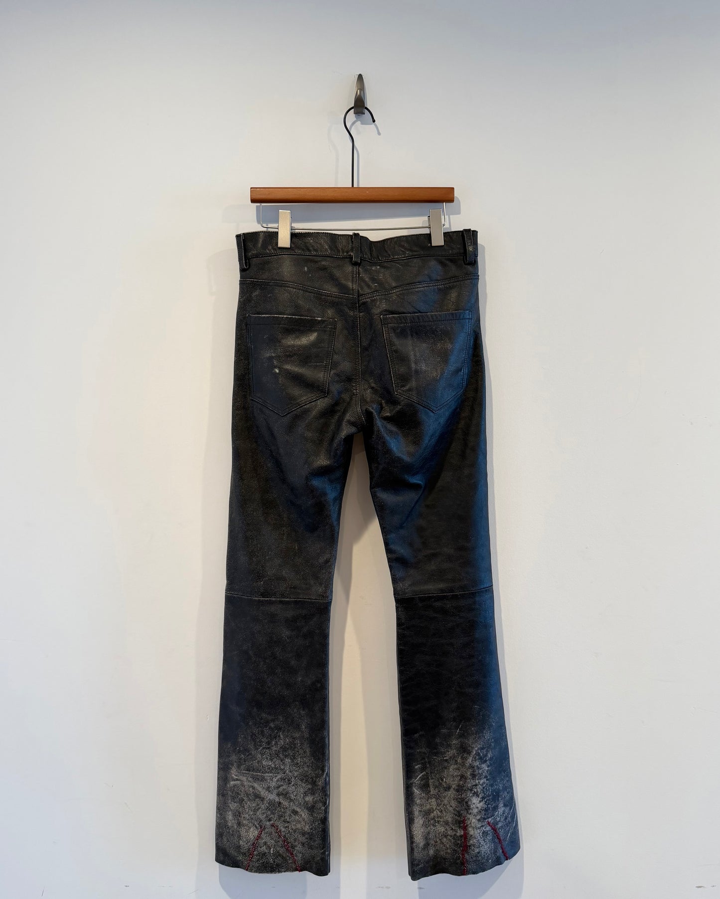 Enfants Riches Deprimes Black Distressed Raw Hem Flare Leather Pants