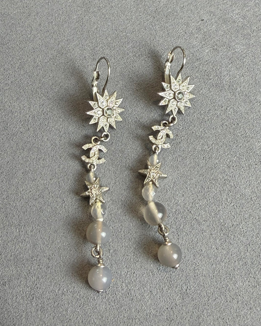 CHANEL CC Logos Rhinestone Star Drop Hook Earrings
