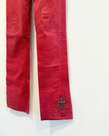 Chrome Hearts Red Cross Patched Leather Pants