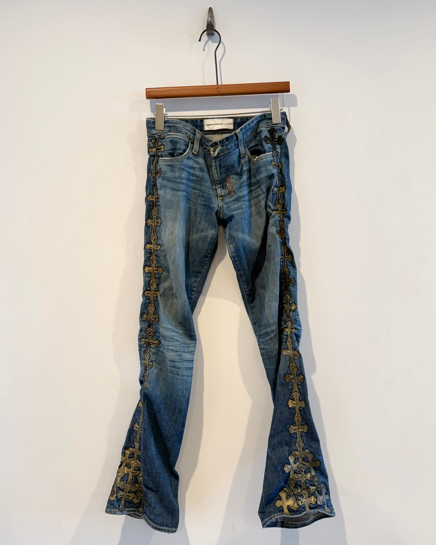 Chrome Hearts Gold Cross Patched Jeans