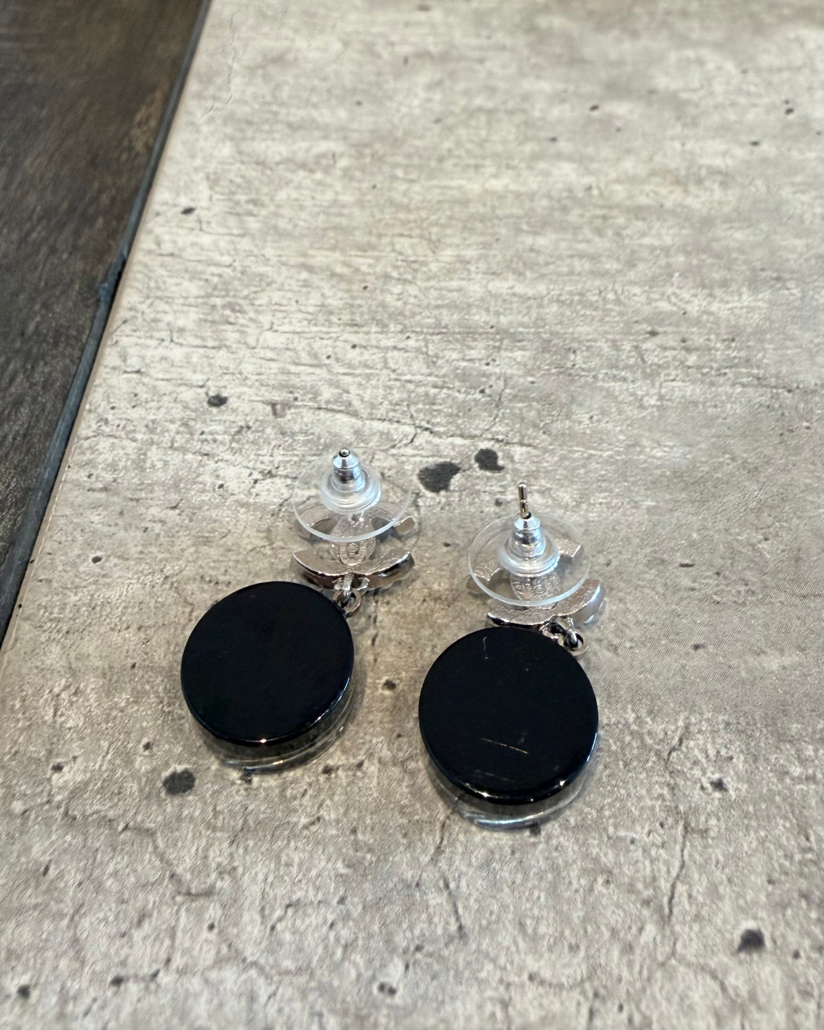 Chanel 16S CC Pearl Black Airplane Pendant Earrings